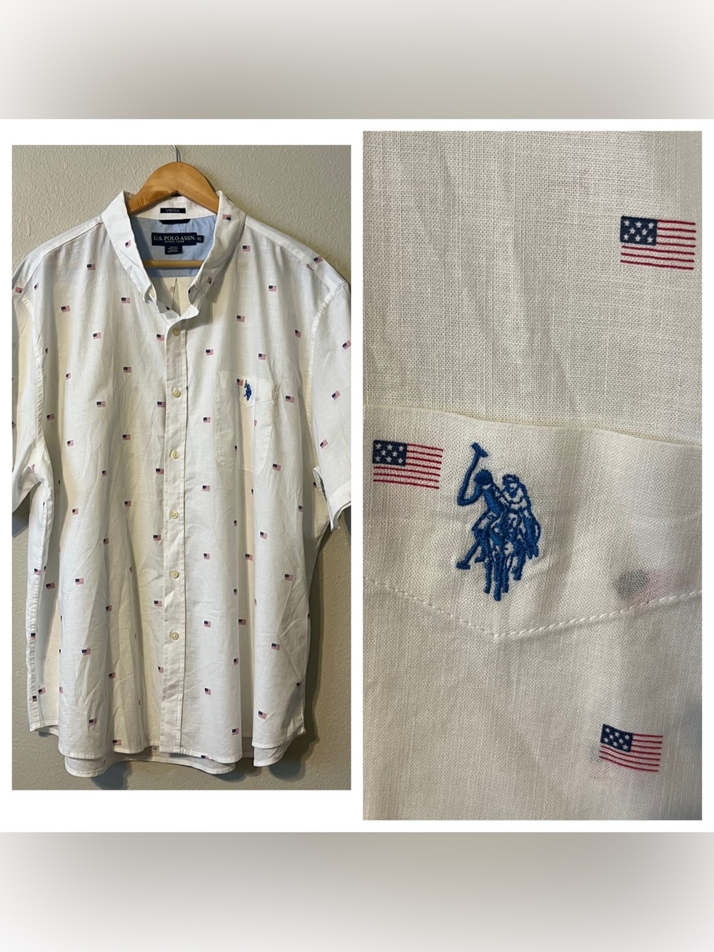 U.S. Polo Assn. Men's Short Sleeve Buttondown Shirt American Flags 
Print Sz 3X